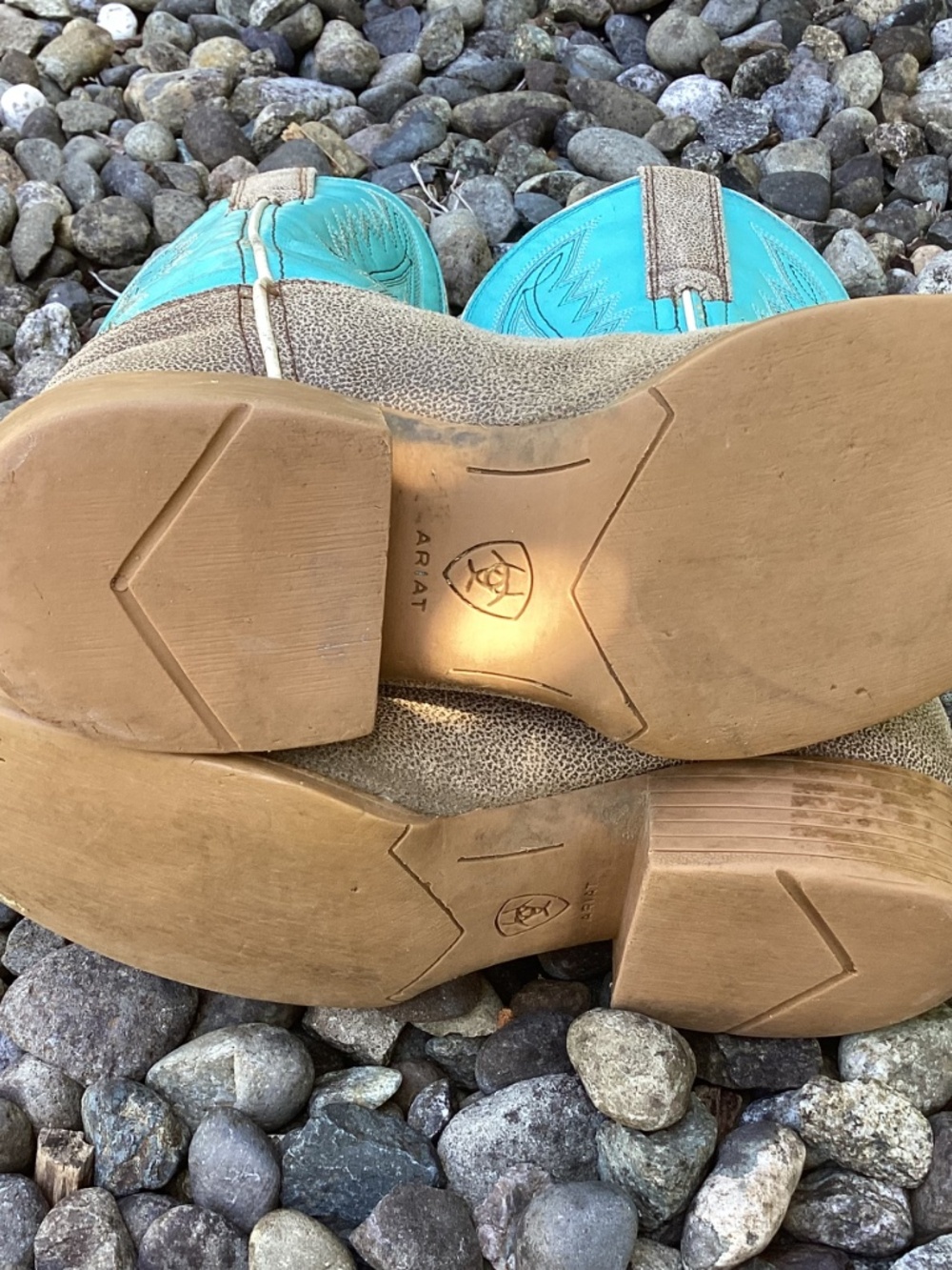 Ariat Turquoise Teal Blue And Brown Square Toe Western Cowgirl Kids Boots🦋 - Picture 8 of 14